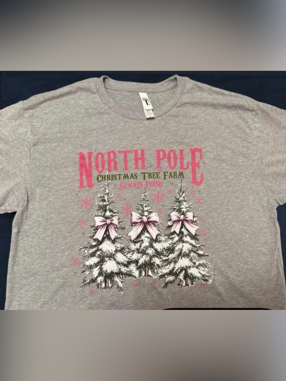 Bella Canvas Gray Crop Top with Pink North Pole Graphic